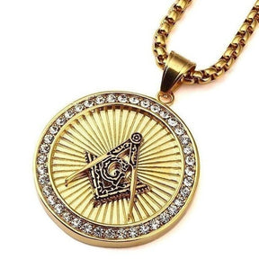 Master Mason Blue Lodge Necklace - Compass & Square G Gold