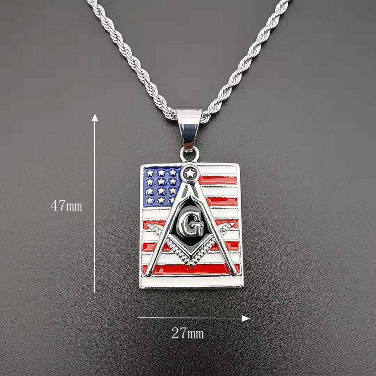 Master Mason Blue Lodge Necklace - American Flag Square & Compass G