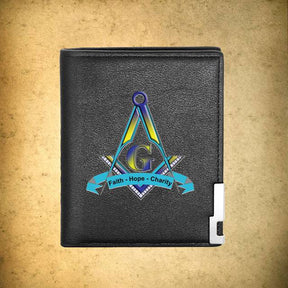 Master Mason Blue Lodge Wallet - Faith Hope Charity Pu Leather & Credit Card Holder (Black & Brown)