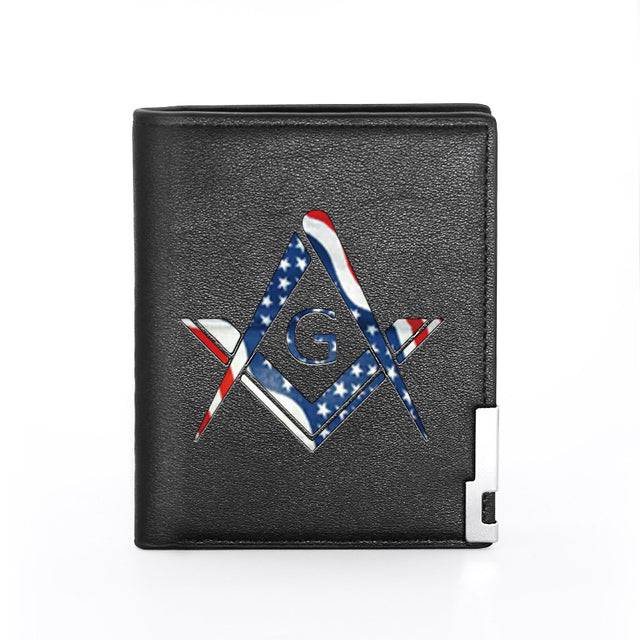 Master Mason Blue Lodge Wallet - Square and Compass G United States Flag & Credit Card Holder (Black & Brown)