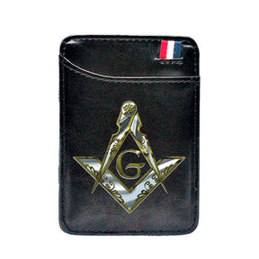 Master Mason Blue Lodge Wallet - Compass And Square G (Black/Brown)