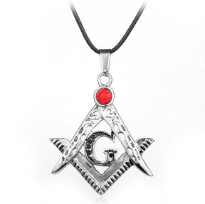 Master Mason Blue Lodge Necklace - Red Crystal Square & Compass G