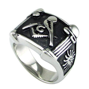 Master Mason Blue Lodge Ring - Silver Black Lodge Pillars