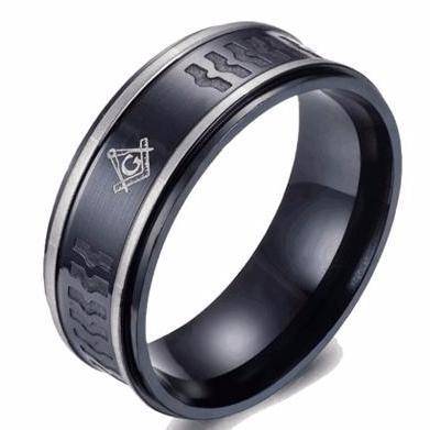 Master Mason Blue Lodge Ring - Navy Grey Stainless Steel