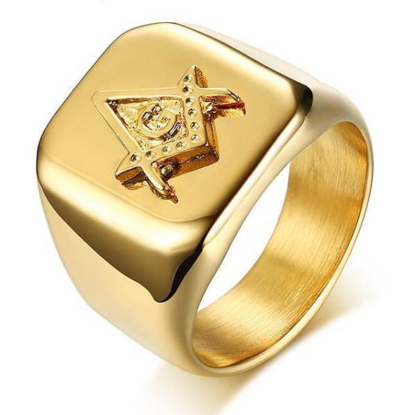 Master Mason Blue Lodge Ring - Square Compass G Gold Color