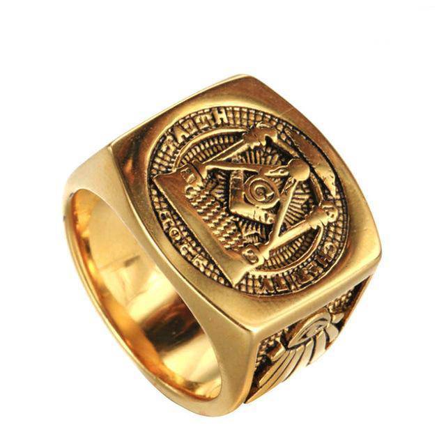 Master Mason Blue Lodge Ring - Faith Hope Charity Pillars Gold & Silver