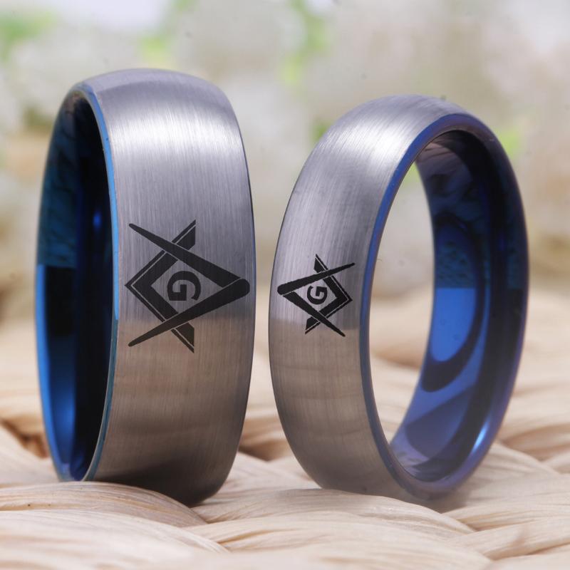 Master Mason Blue Lodge Ring - Silver With Blue Tungsten Personalizable