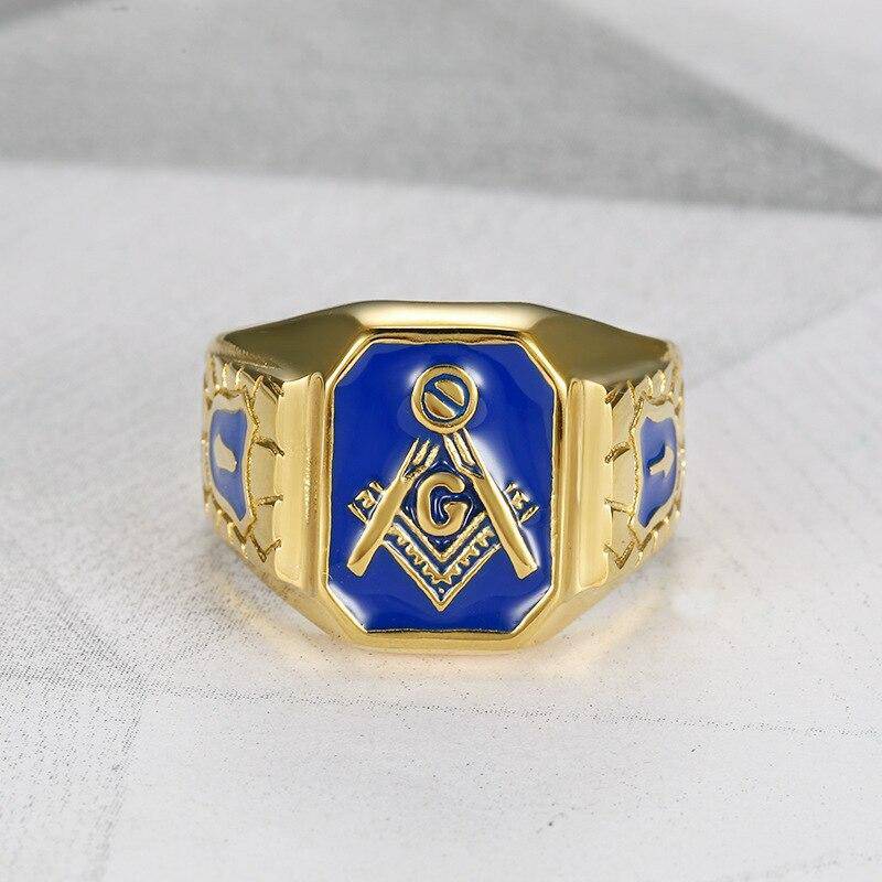 Master Mason Blue Lodge Ring - Square & Compass G (Blue)