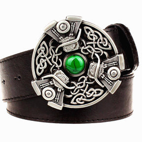 Knights Templar Commandery Belt - Celtic Knot Green Gem Black/Brown/White