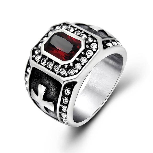 Knights Templar Commandery Ring - Zirconia Cross (Black/Red)