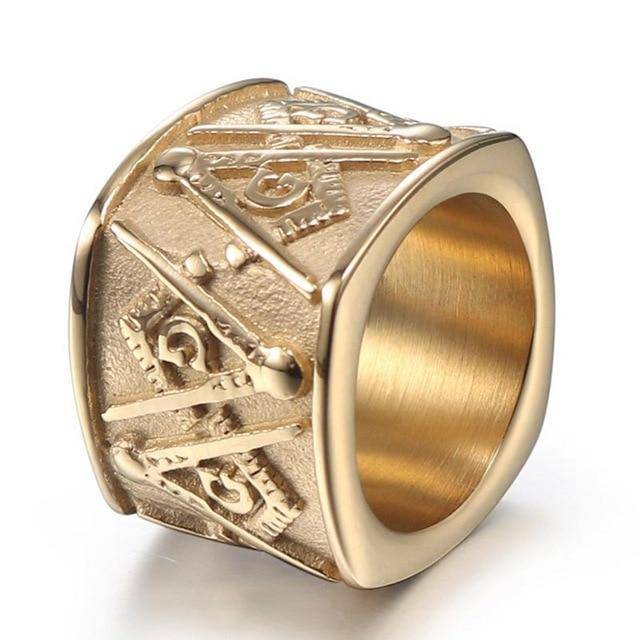 Master Mason Blue Lodge Ring - Vintage Band -(Gold/Black)