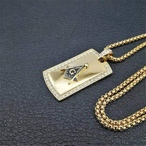 Master Mason Blue Lodge Necklace - Gold With Rhinestones