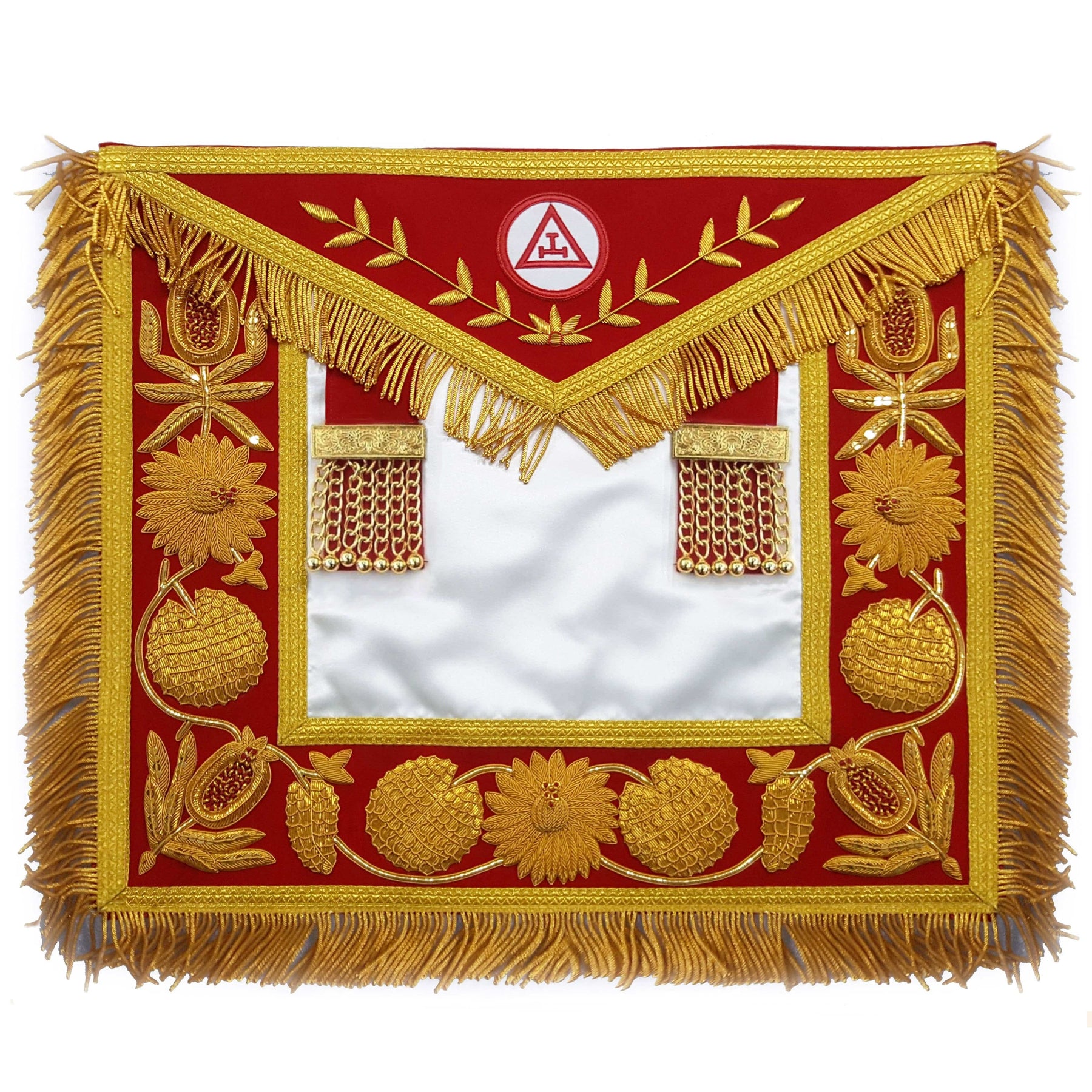 Royal Arch Chapter Apron - Red Triple Tau Insignia with Gold Fringe - Bricks Masons
