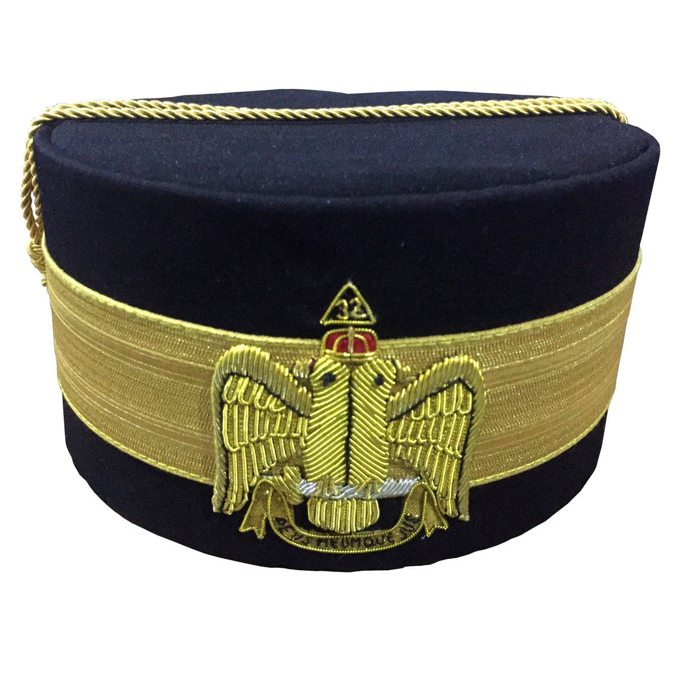 32nd Degree Scottish Rite Crown Cap - Wings Down Black Hand Embroidered