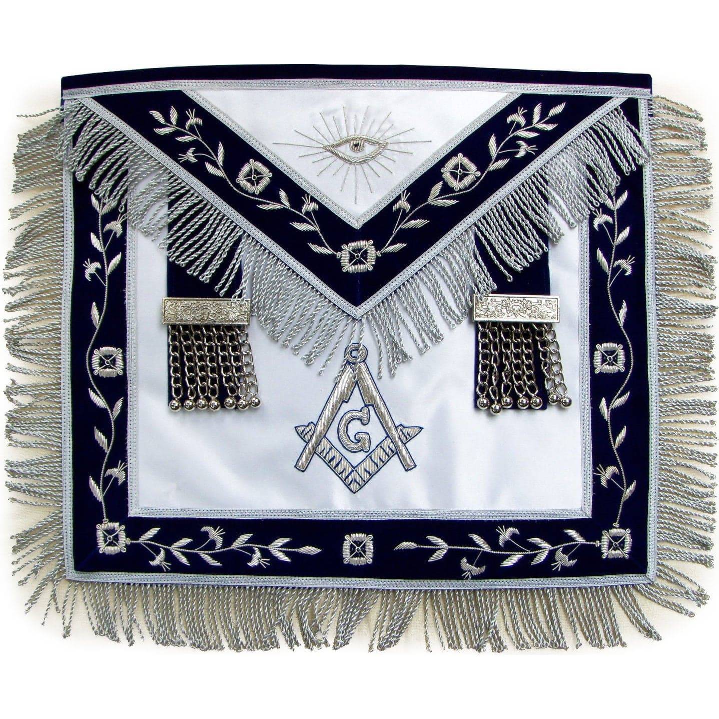 Master Mason Blue Lodge Apron - White Satin & Navy Blue