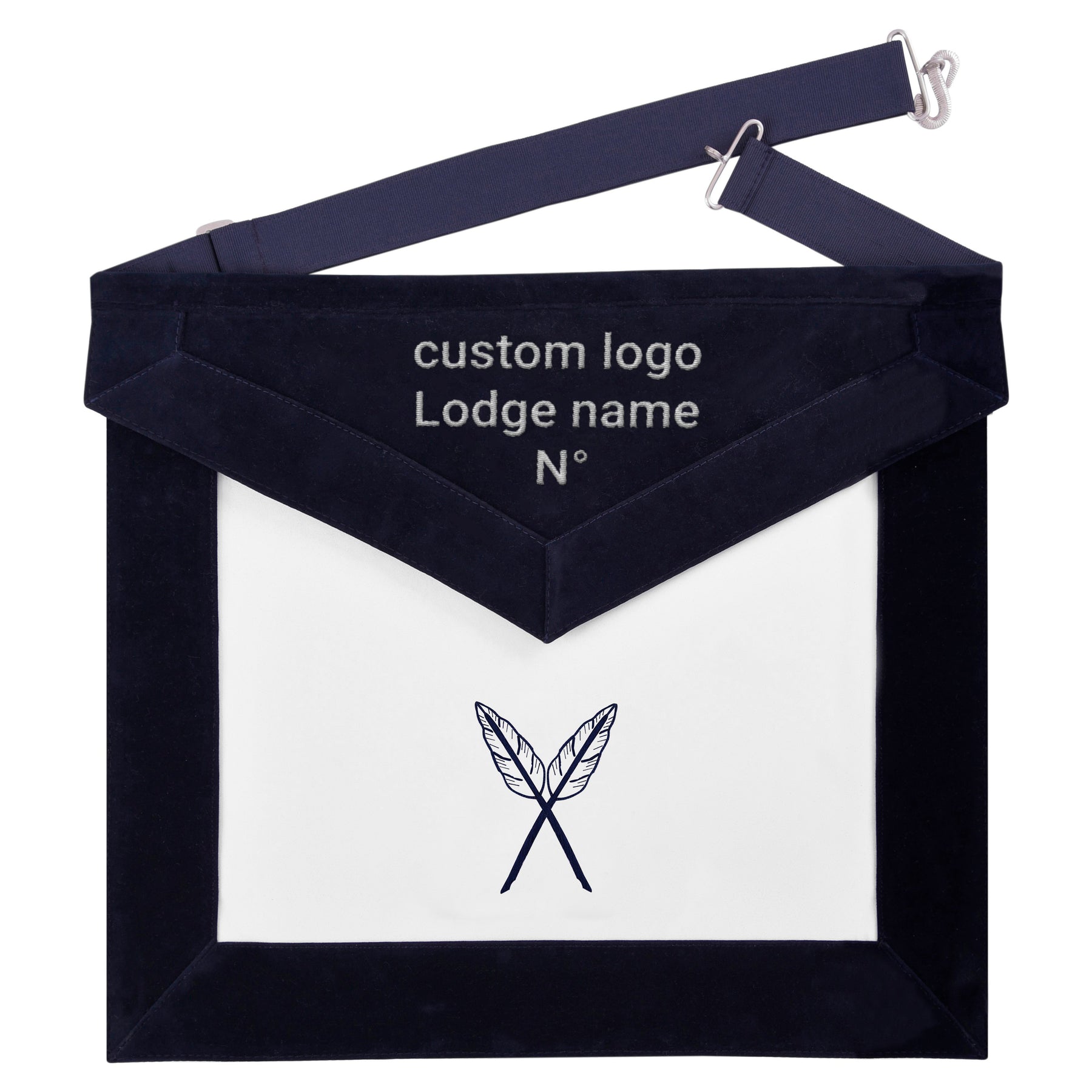 Secretary Blue Lodge Officer Apron - Navy Velvet With Silver Embroidery Thread - Bricks Masons