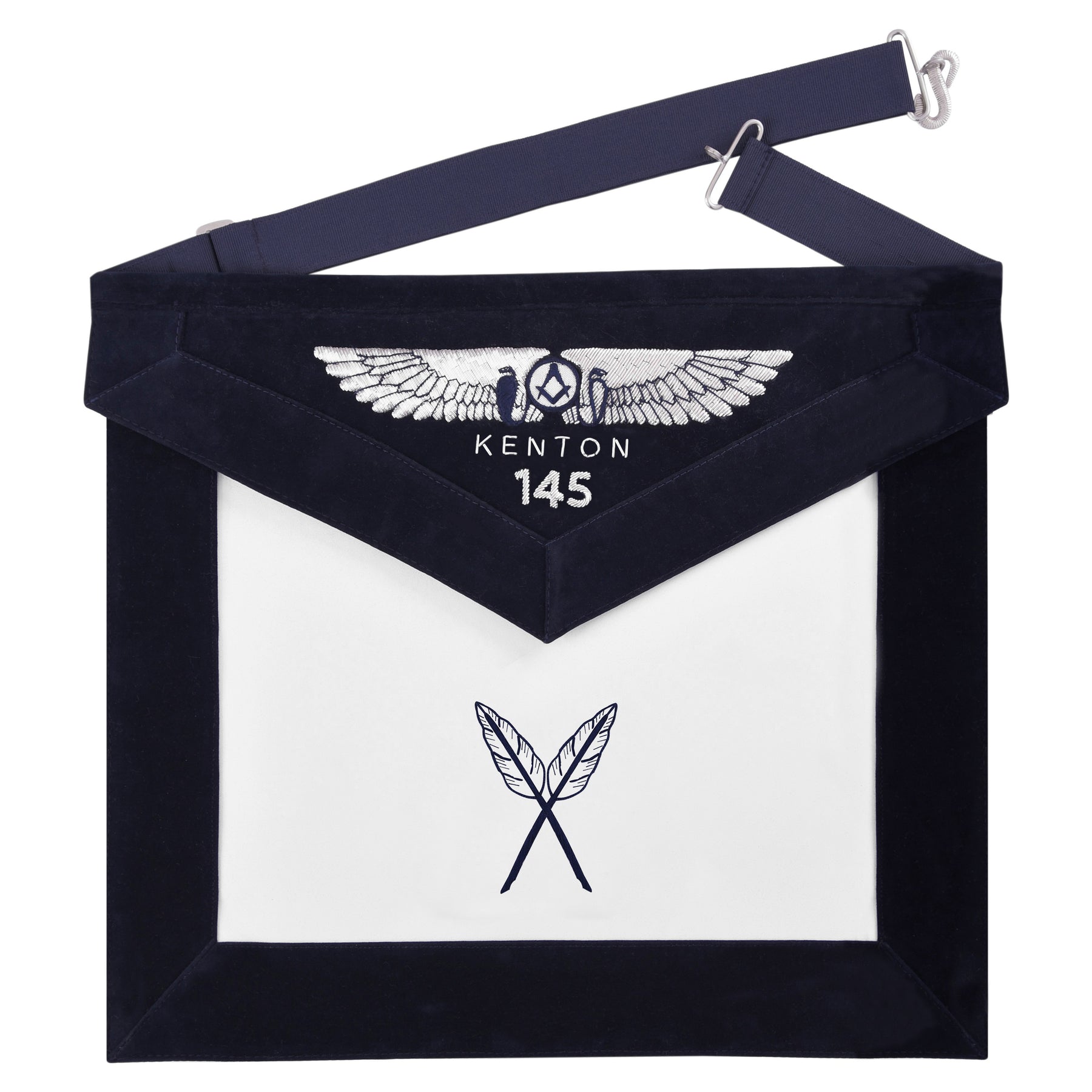Secretary Blue Lodge Officer Apron - Kenton Lodge Navy Velvet With Silver Embroidery Thread - Bricks Masons