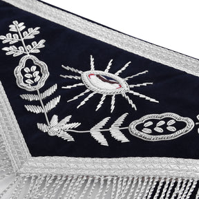 Senior Deacon Blue Lodge California Officer Apron - Dark Blue With Silver Hand Embroidery Bullion - Bricks Masons
