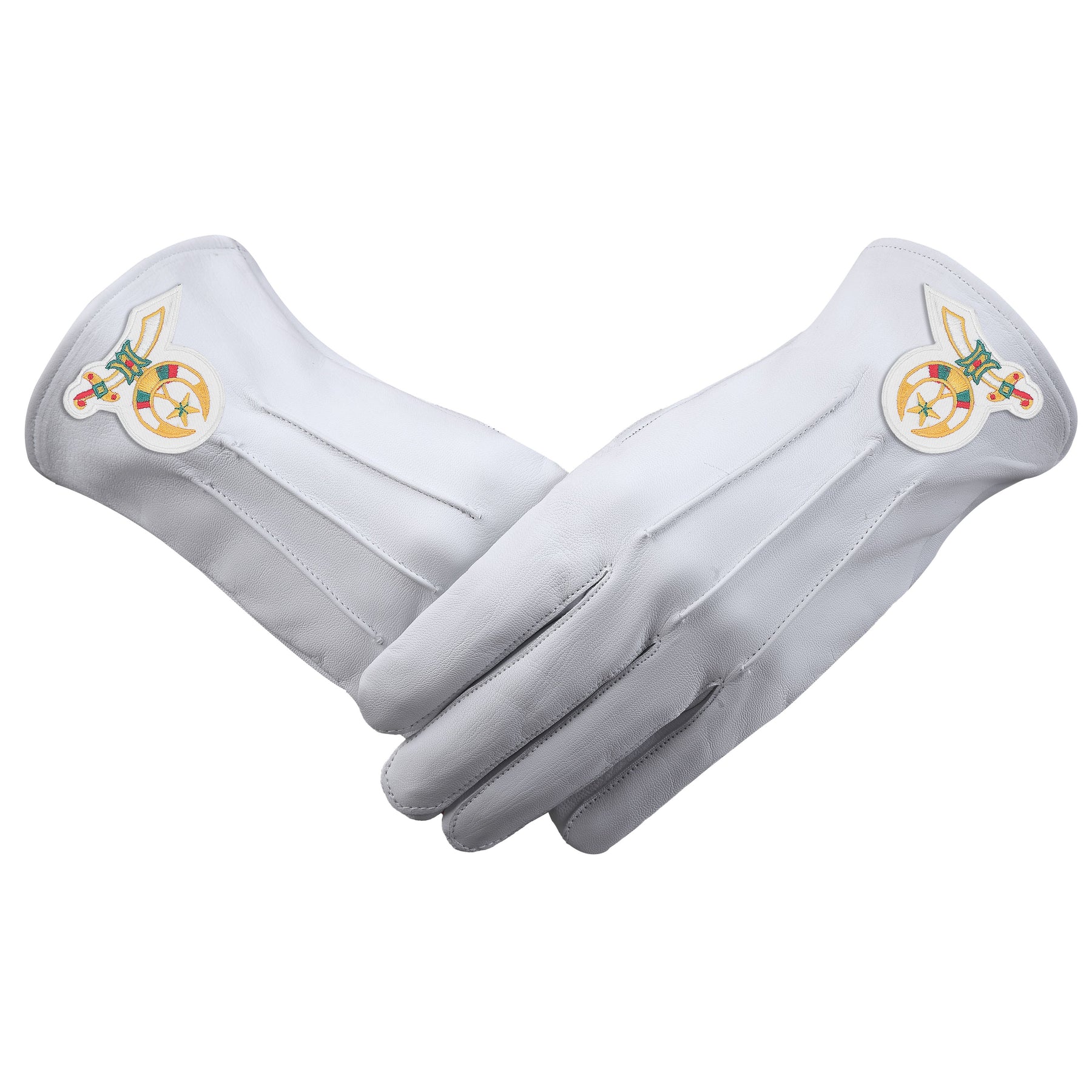 Shriners Glove - White Leather With Gold Emblem - Bricks Masons