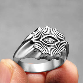 Eye Of Providence Ring - Silver Stainless Steel With Rhinestone - Bricks Masons