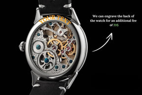 Master Mason Blue Lodge Wristwatch - Gold Skeleton Dial Intricate Detailing - Bricks Masons