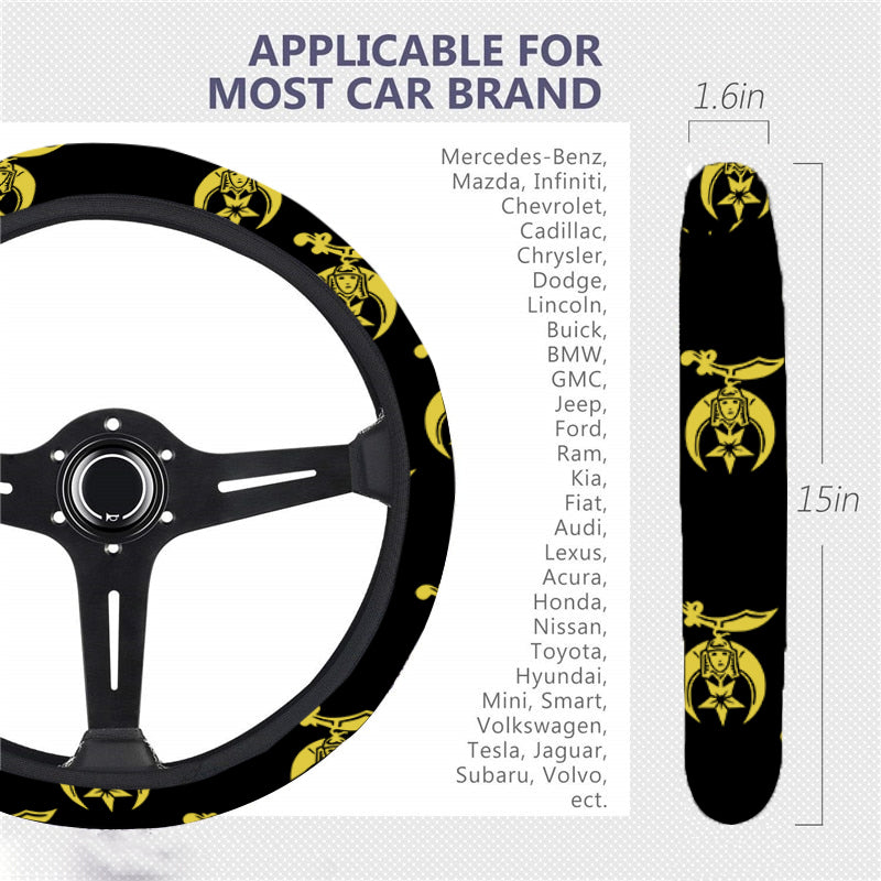 Shriners Steering Wheel Cover - White & Gold - Bricks Masons