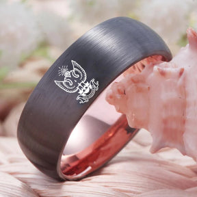 33rd Degree Scottish Rite Ring - Wings Up Gunmetal With Rose Gold Tungsten - Bricks Masons