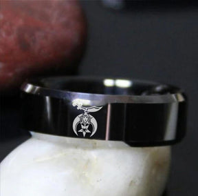 Shriners Ring - Black Tungsten - Bricks Masons