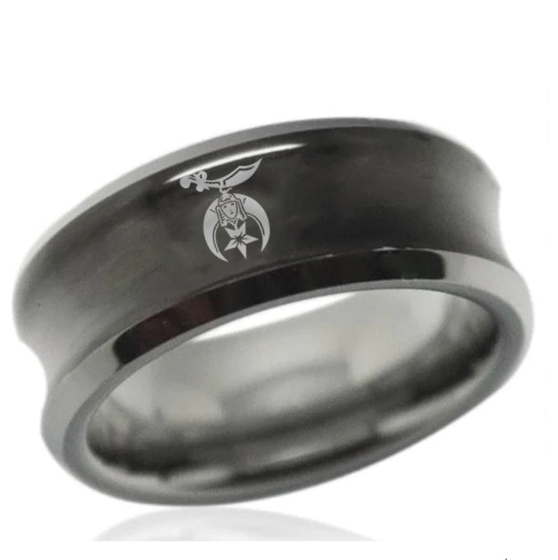 Shriners Ring - Black Concave Tungsten - Bricks Masons