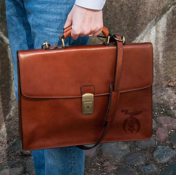 Shriners Briefcase - Brown Leather - Bricks Masons