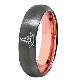 Past Master Blue Lodge California Regulation Ring - Gunmetal With Rose Gold Tungsten - Bricks Masons