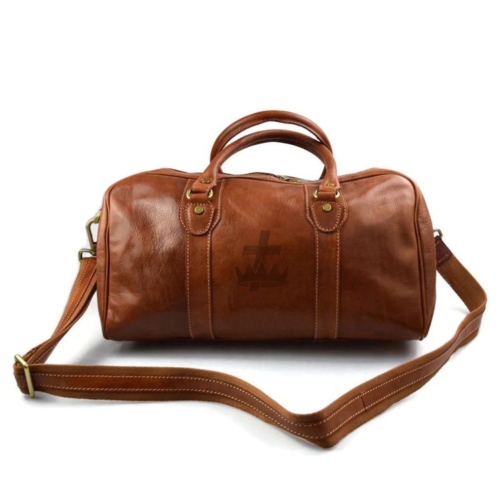 Knights Templar Travel Bag - Genuine Matte Brown Leather - Bricks Masons