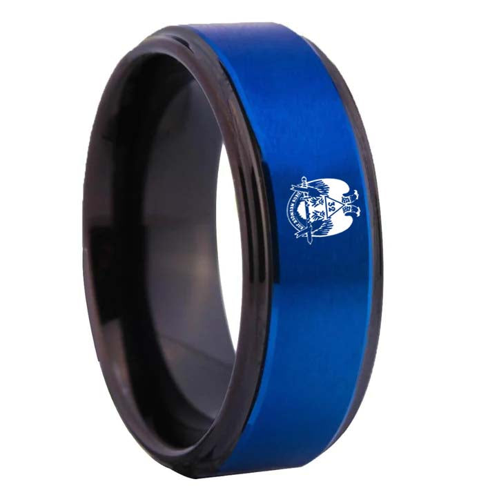 32nd Degree Scottish Rite Ring - Wings Down Blue Tungsten - Bricks Masons