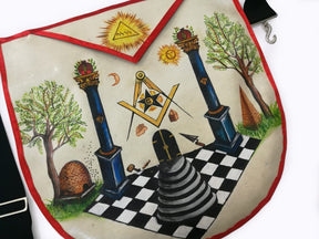 The Two Pillars of Jachin and Boaz Hand-Painted Masonic Lambskin Apron - Bricks Masons