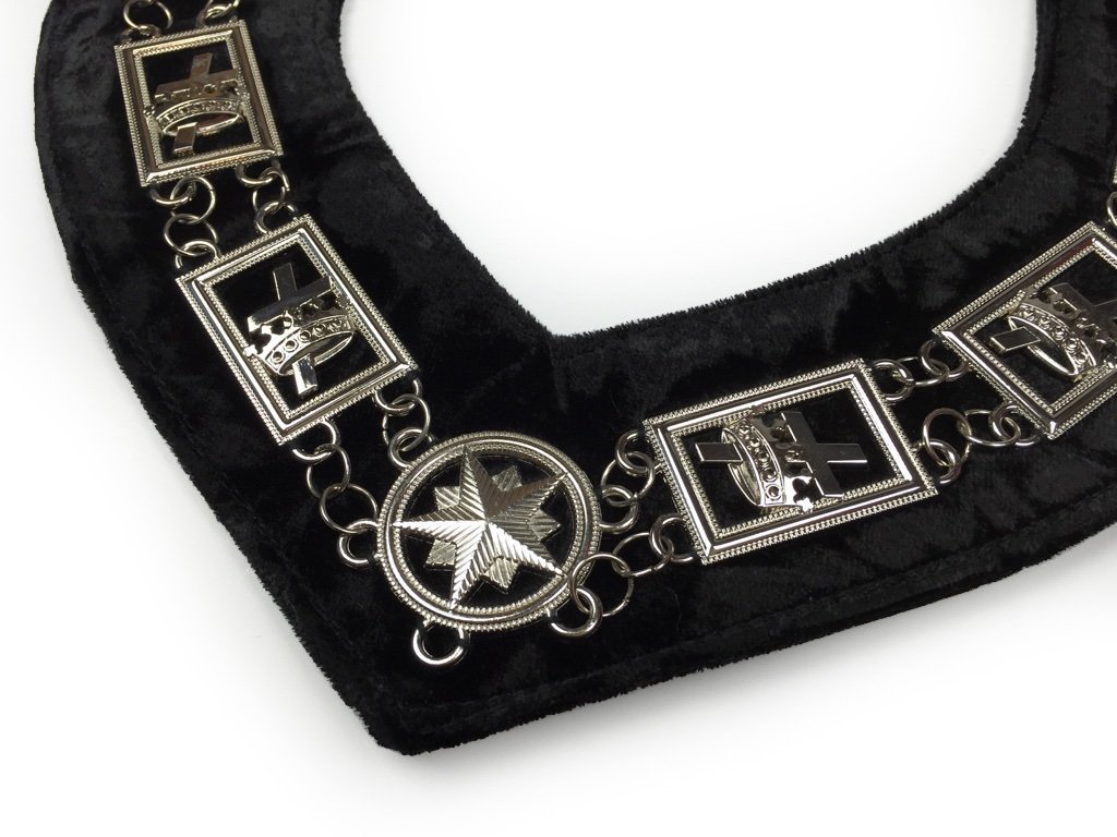 Knights Templar - Masonic Chain Collar - Gold/Silver on Black + Free Case - Bricks Masons