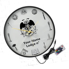 32nd Degree Scottish Rite Clock - Wings Down Frame with LED - Bricks Masons