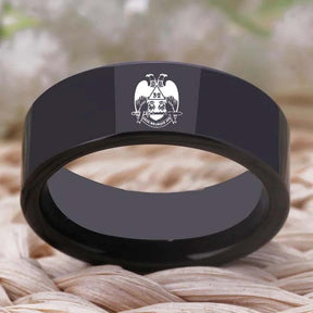 32nd Degree Scottish Rite Ring - Wings Down Black Tungsten - Bricks Masons