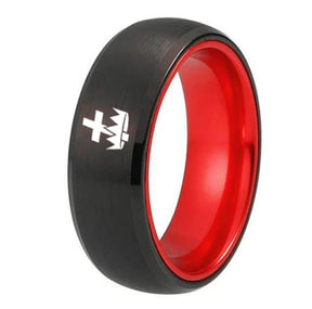 Knights Templar Commandery Ring - Black Tungsten With Red Aluminum Inlay - Bricks Masons