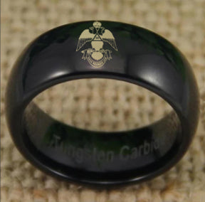 33rd Degree Scottish Rite Ring - Wings Down Black Dome Tungsten - Bricks Masons