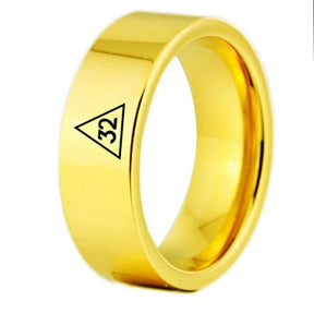 32nd Degree Scottish Rite Ring - Gold Color Pipe Cut Tungsten - Bricks Masons