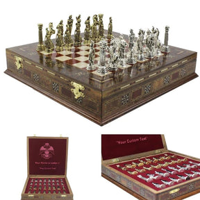 33rd Degree Scottish Rite Chess Set - Wings Down Hand Workmanship Patterns - Bricks Masons