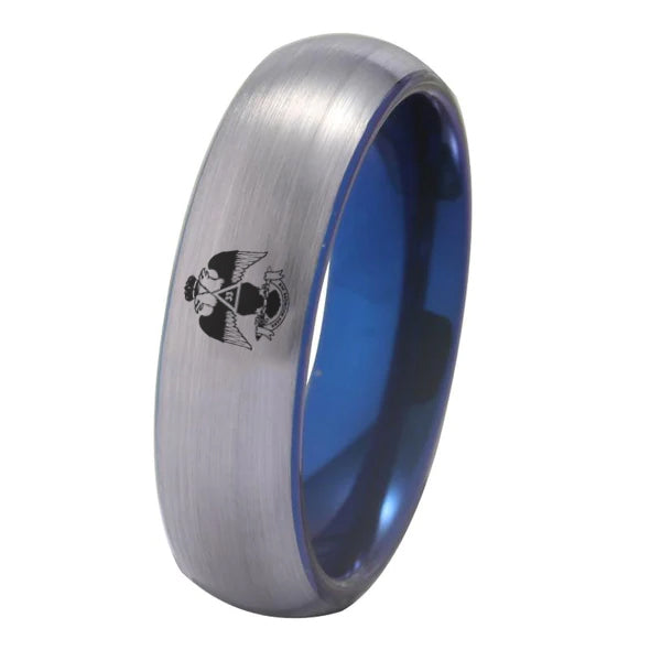 33rd Degree Scottish Rite Ring - Wings Down Silver With Blue Tungsten - Bricks Masons