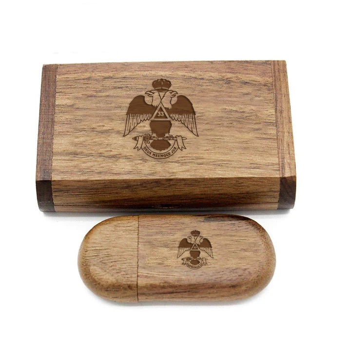 33rd Degree Scottish Rite USB Flash Drives - Wings Down Various Wood Colors - Bricks Masons