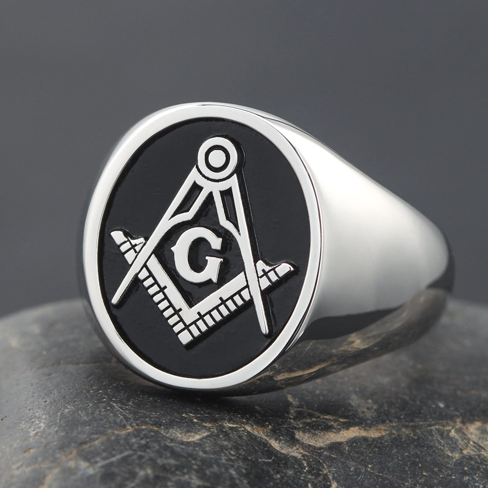 Master Mason Blue Lodge Ring - Sterling Silver & Black - Bricks Masons