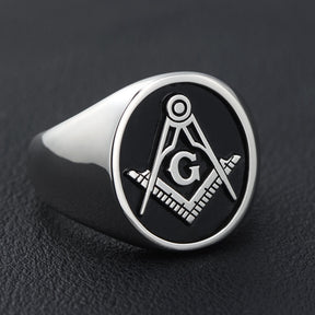 Master Mason Blue Lodge Ring - Sterling Silver & Black - Bricks Masons