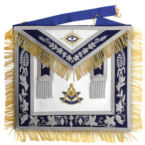 Past Master Blue Lodge Apron - Silver & Blue Hand Embroidery Bullion - Bricks Masons