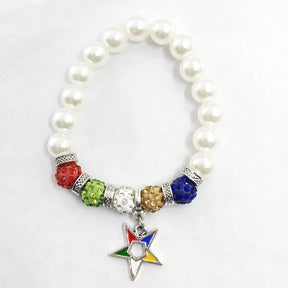 OES Bracelet - White with Colorful Star - Bricks Masons