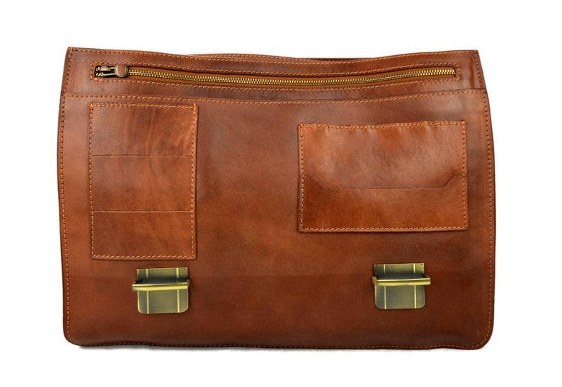 OES Briefcase - Genuine Brown Leather - Bricks Masons