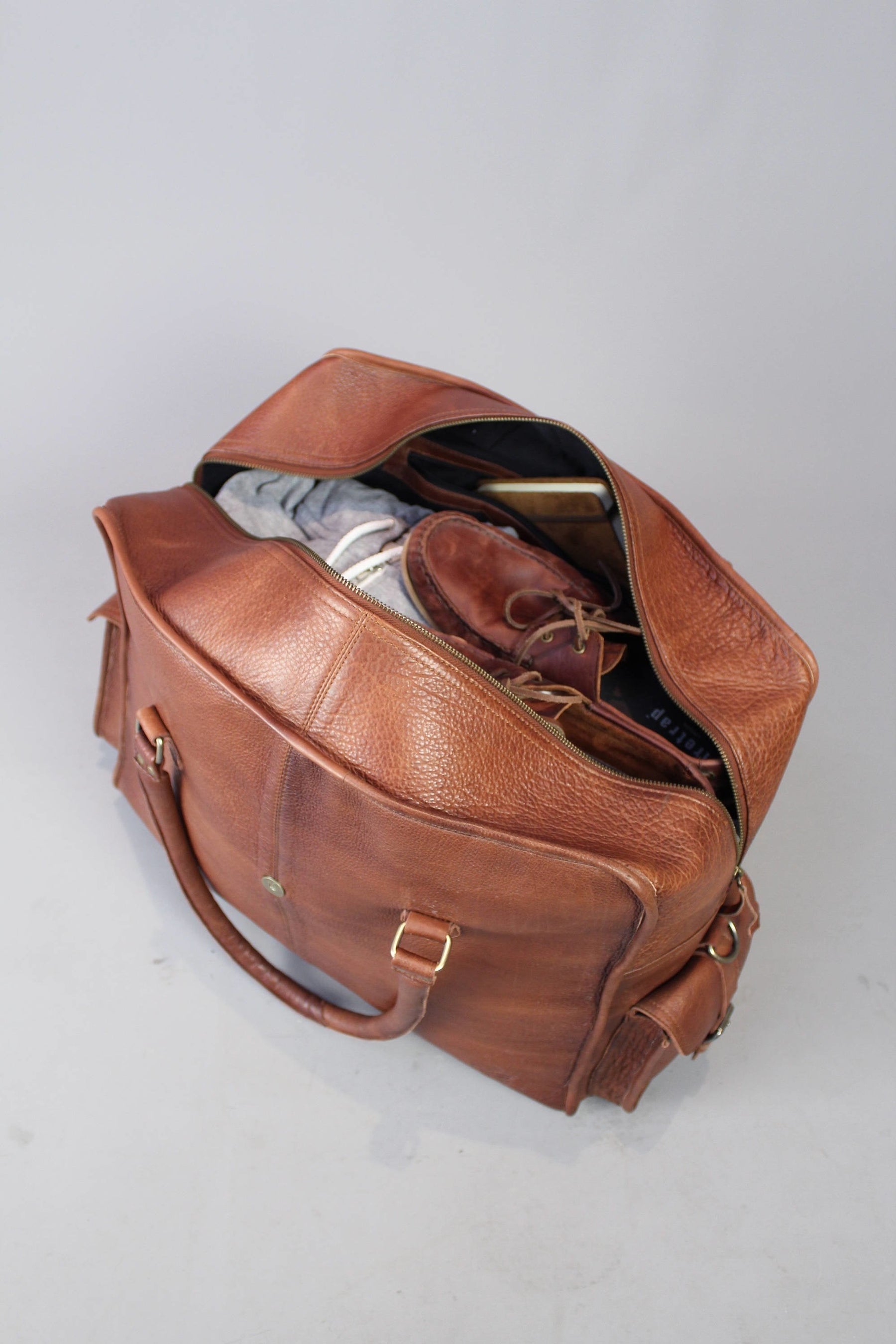 33rd Degree Scottish Rite Travel Bag - Wings Down Genuine Brown Leather - Bricks Masons