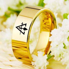 Council Ring - Gold Color Pipe Cut Tungsten - Bricks Masons
